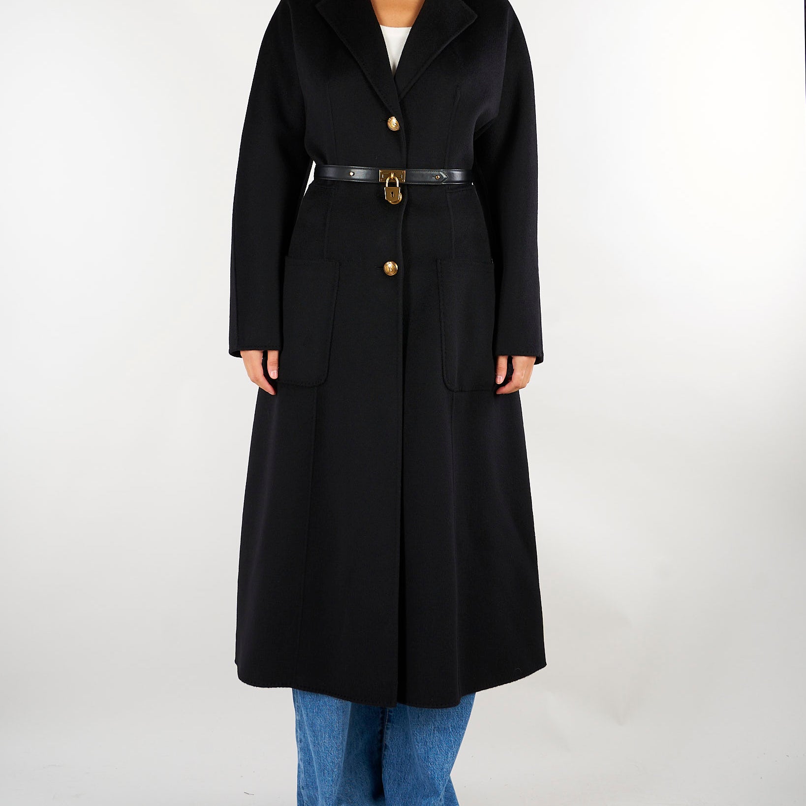 Cappotto Nero in panno double con cintura CP03D67E2 110 ELISABETTA FRANCHI 