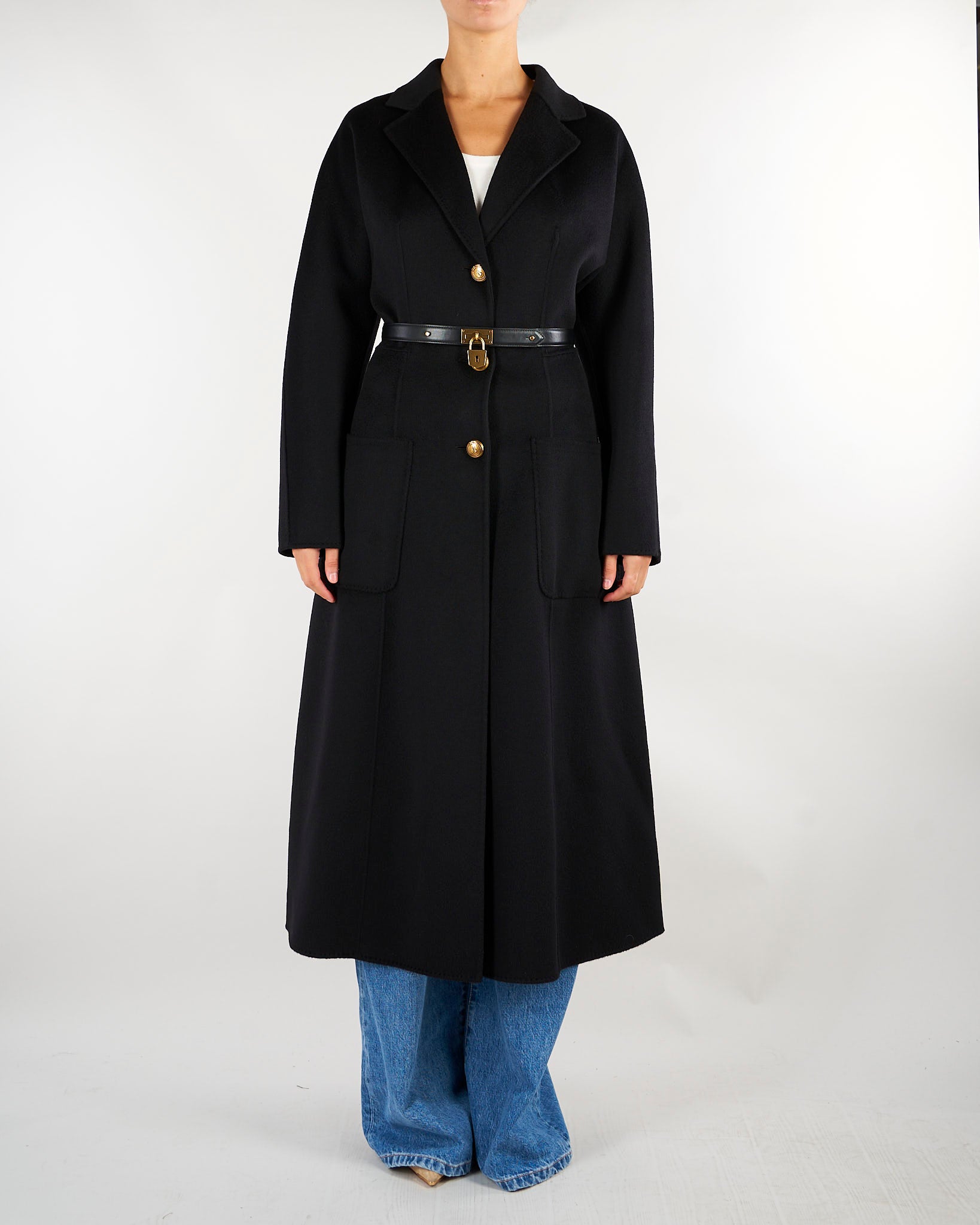 Cappotto Nero in panno double con cintura CP03D67E2 110 ELISABETTA FRANCHI 