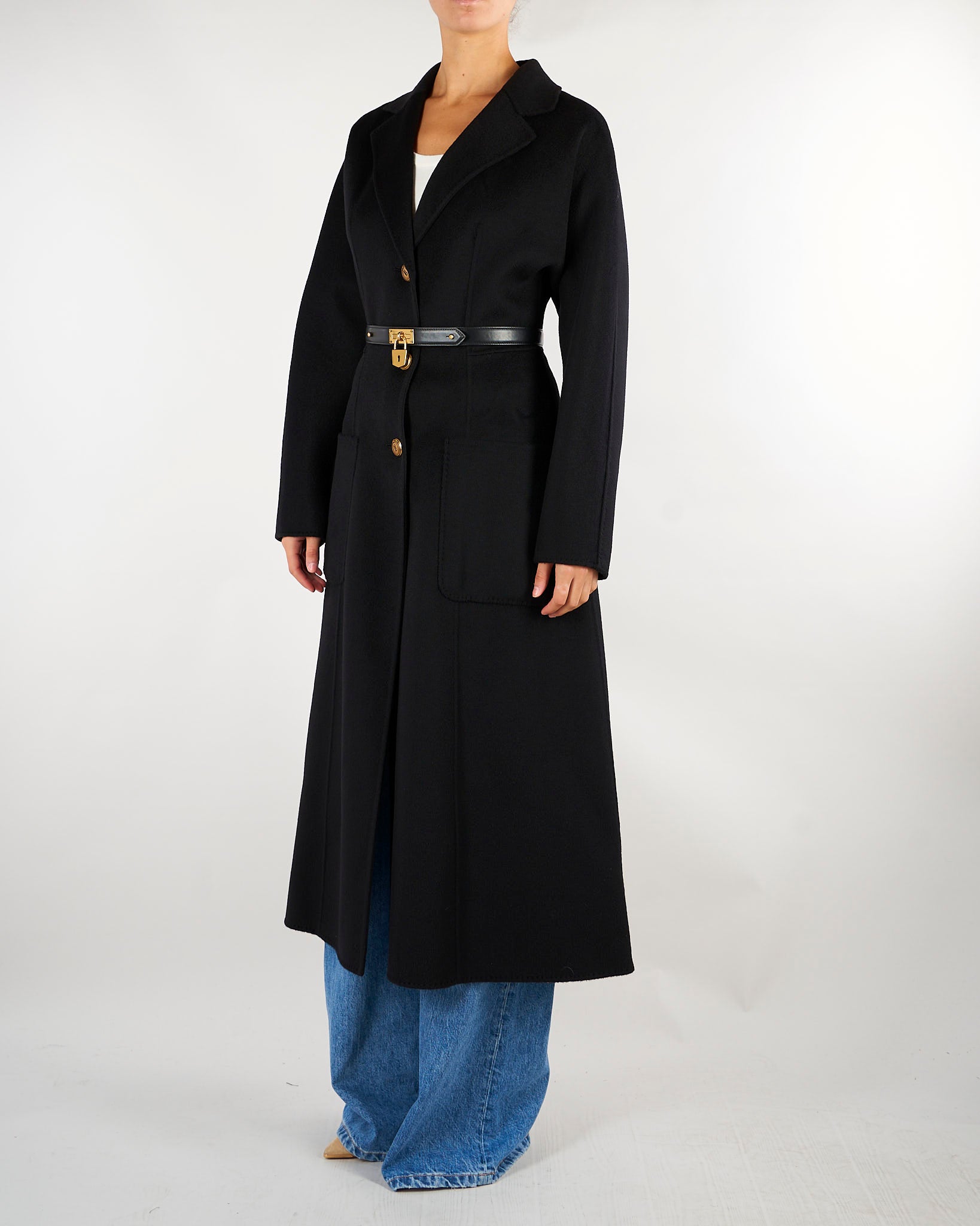 Cappotto Nero in panno double con cintura CP03D67E2 110 ELISABETTA FRANCHI 
