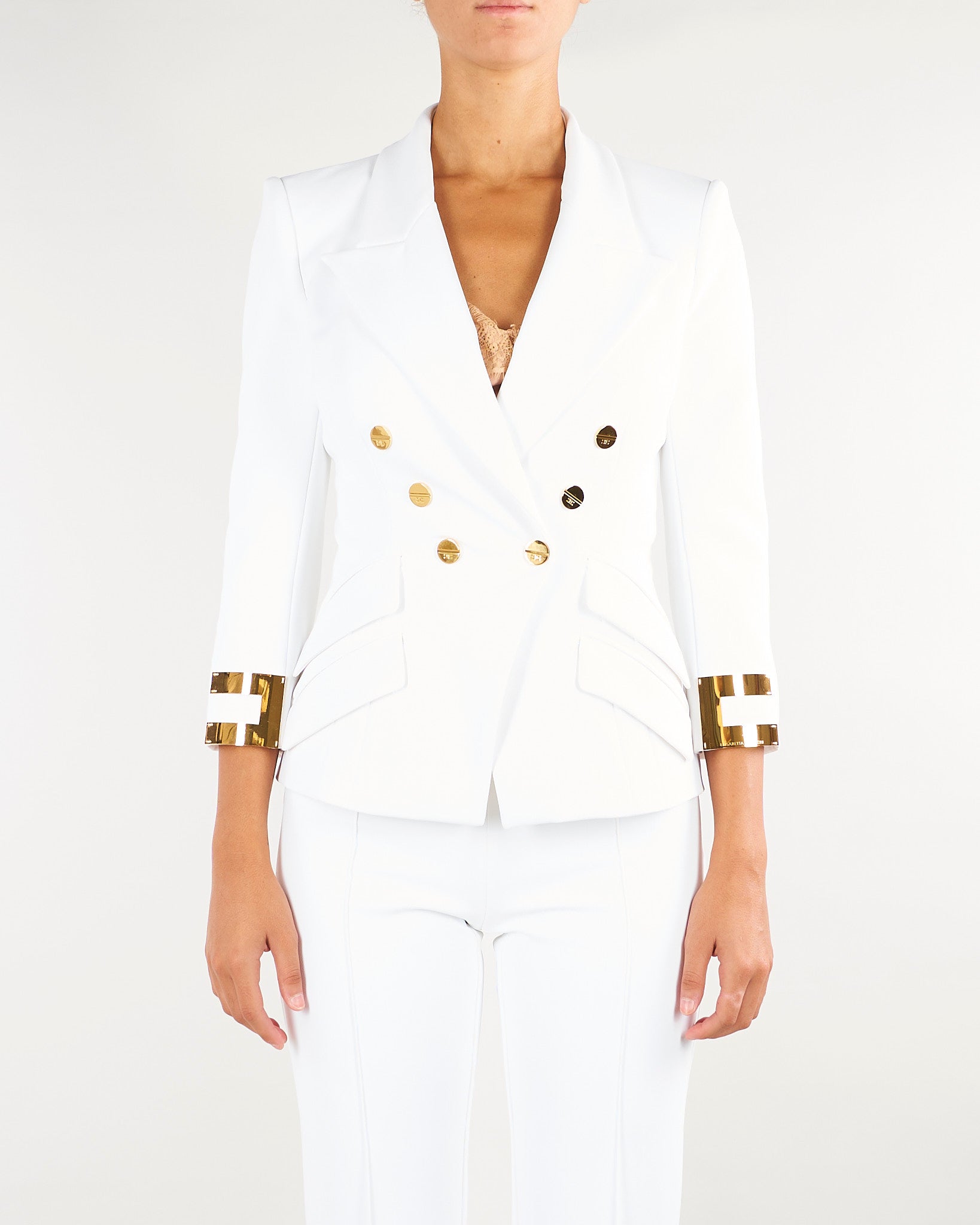 Giacca Avorio in doppio crêpe stretch con logo gioiello GI26866E2 360 ELISABETTA FRANCHI 