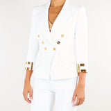 Giacca Avorio in doppio crêpe stretch con logo gioiello GI26866E2 360 ELISABETTA FRANCHI 