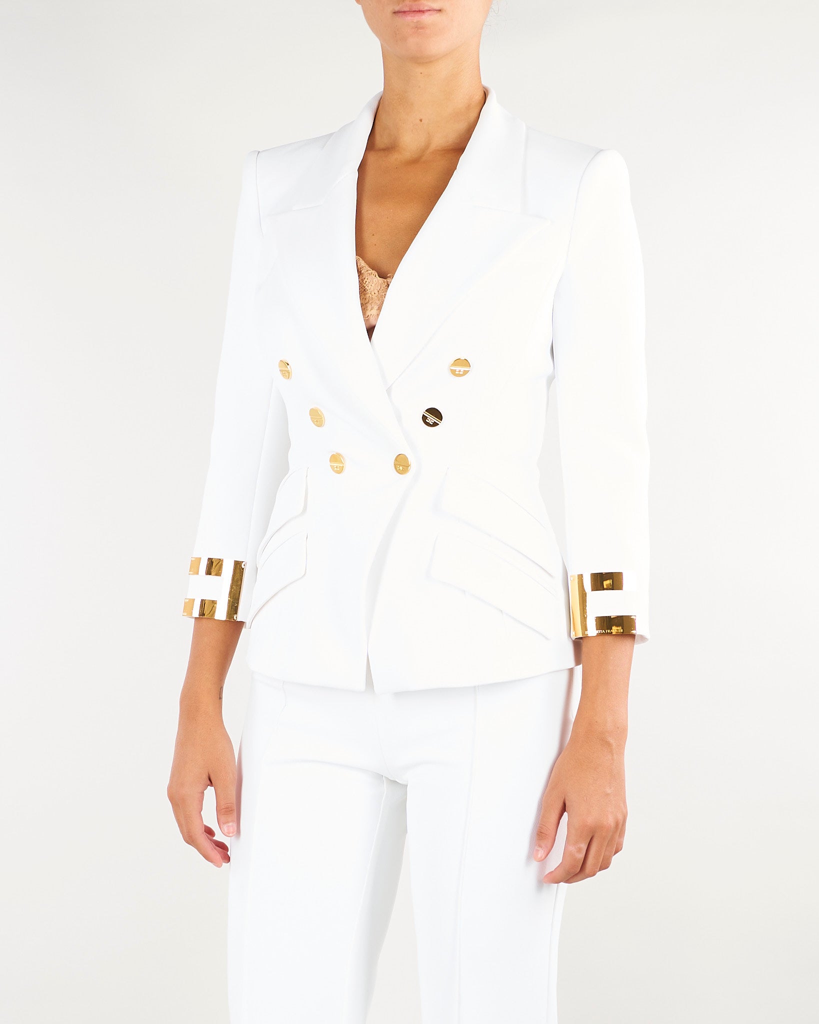 Giacca Avorio in doppio crêpe stretch con logo gioiello GI26866E2 360 ELISABETTA FRANCHI 
