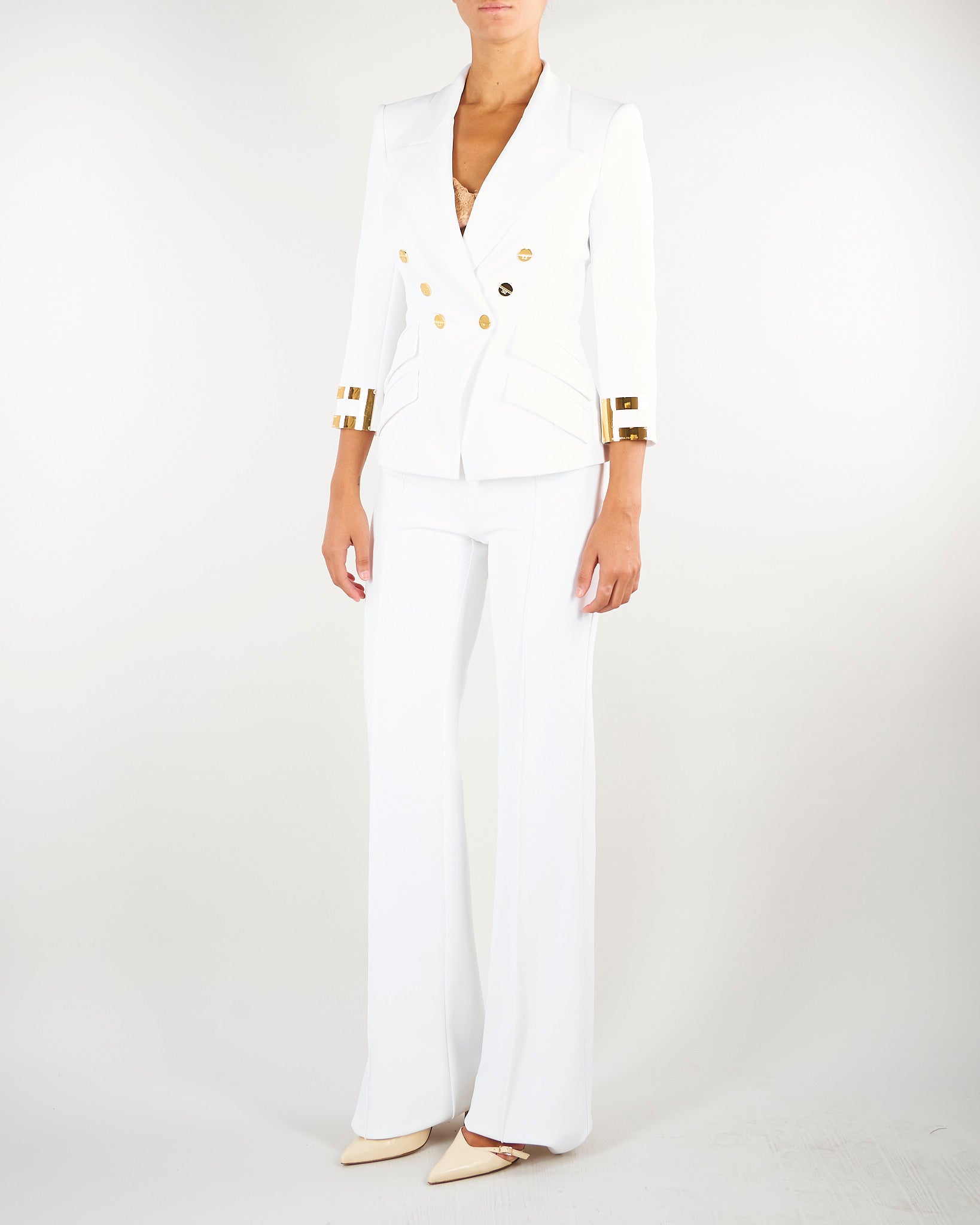 Giacca Avorio in doppio crêpe stretch con logo gioiello GI26866E2 360 ELISABETTA FRANCHI 