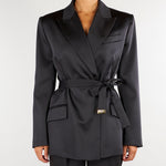 Giacca Nero in raso stretch con cintura GI27966E2 110 ELISABETTA FRANCHI 