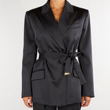 Giacca Nero in raso stretch con cintura GI27966E2 110 ELISABETTA FRANCHI 
