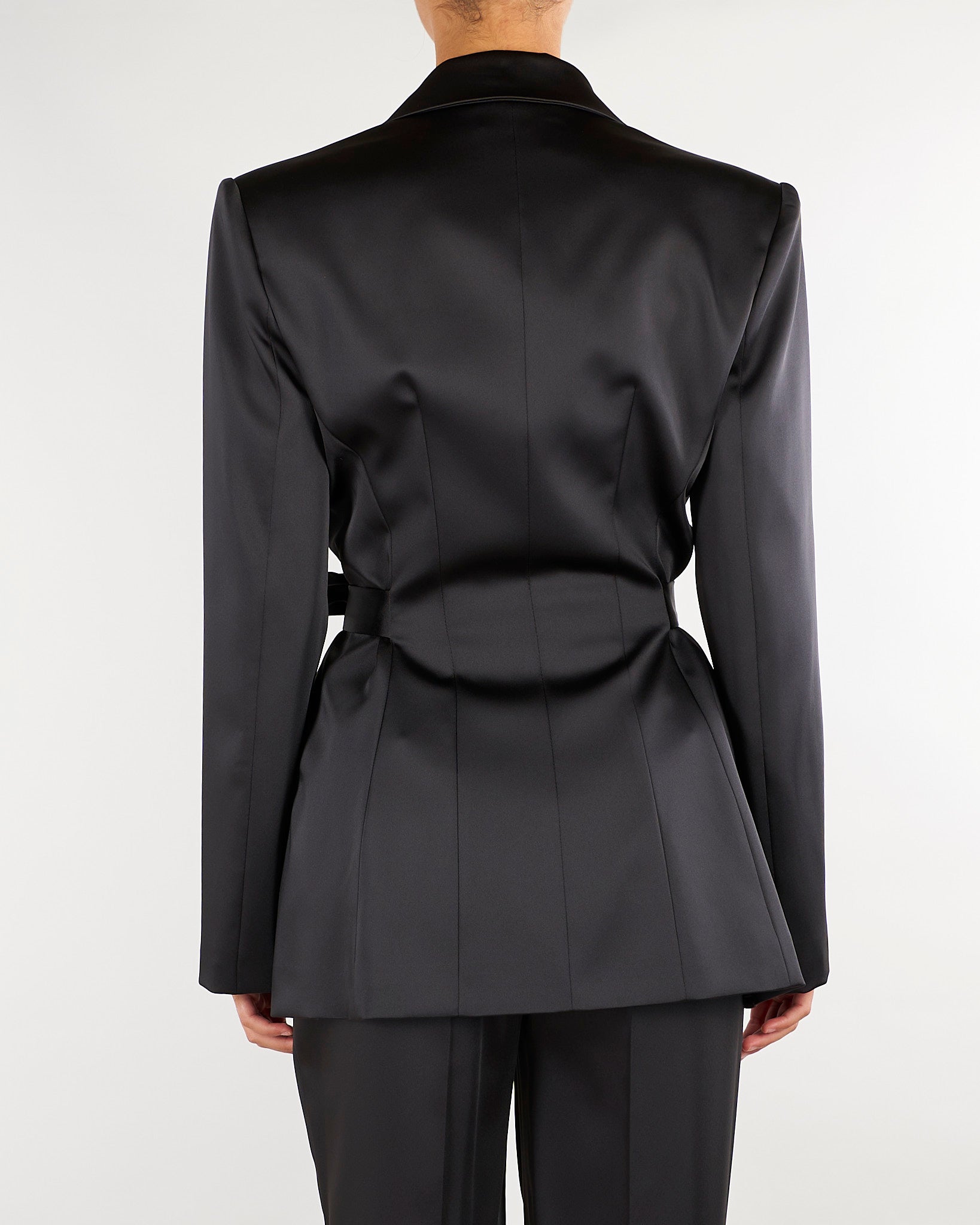 Giacca Nero in raso stretch con cintura GI27966E2 110 ELISABETTA FRANCHI 