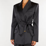 Giacca Nero in raso stretch con cintura GI27966E2 110 ELISABETTA FRANCHI 