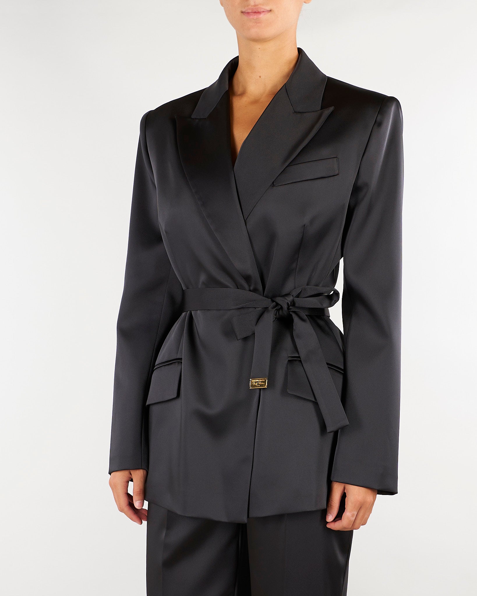 Giacca Nero in raso stretch con cintura GI27966E2 110 ELISABETTA FRANCHI 