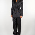 Giacca Nero in raso stretch con cintura GI27966E2 110 ELISABETTA FRANCHI 