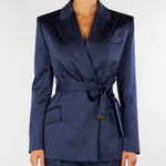Giacca Blu Notte in raso stretch con cintura GI27966E2 H88 ELISABETTA FRANCHI 