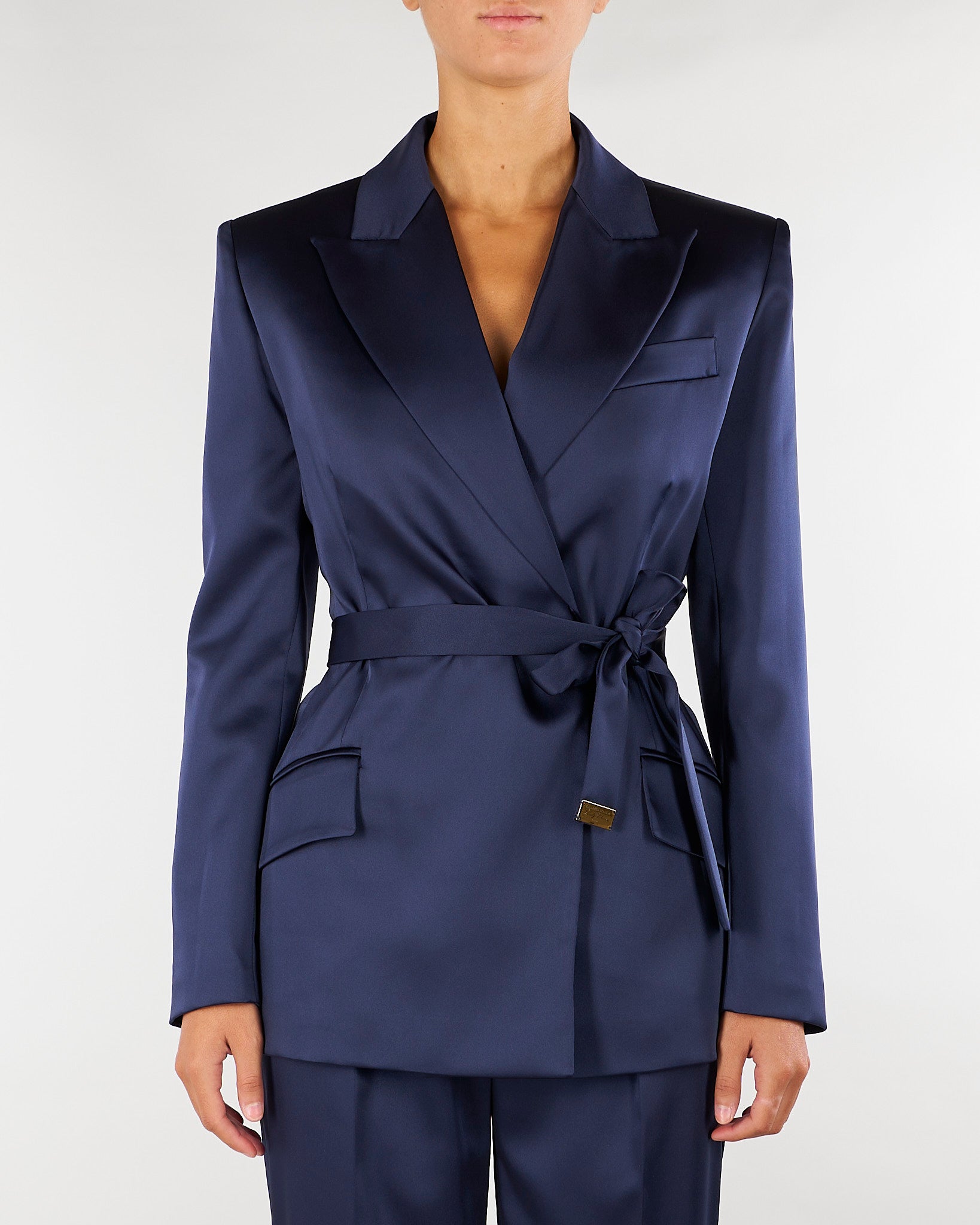 Giacca Blu Notte in raso stretch con cintura GI27966E2 H88 ELISABETTA FRANCHI 