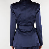 Giacca Blu Notte in raso stretch con cintura GI27966E2 H88 ELISABETTA FRANCHI 