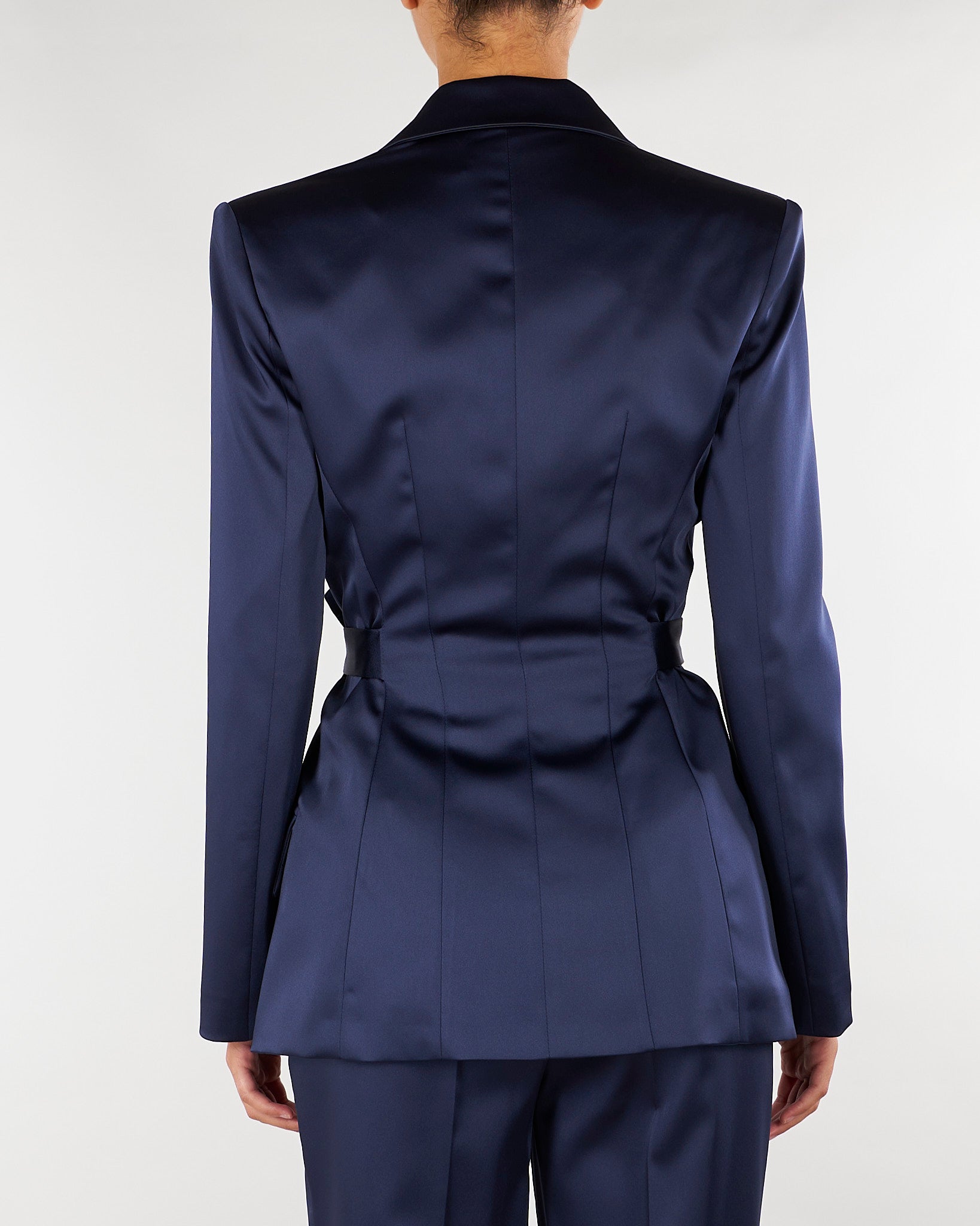 Giacca Blu Notte in raso stretch con cintura GI27966E2 H88 ELISABETTA FRANCHI 