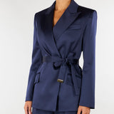 Giacca Blu Notte in raso stretch con cintura GI27966E2 H88 ELISABETTA FRANCHI 