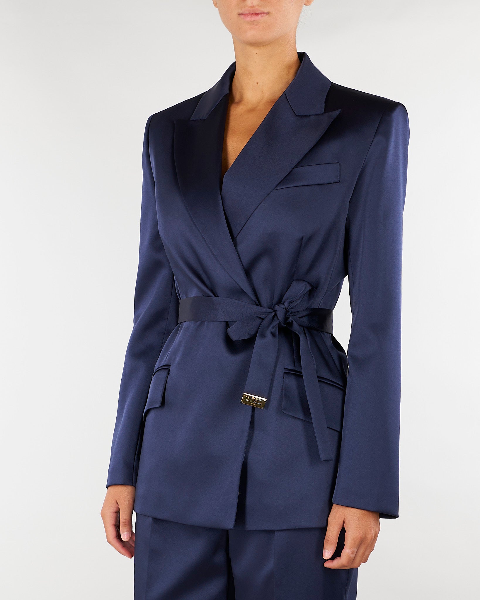 Giacca Blu Notte in raso stretch con cintura GI27966E2 H88 ELISABETTA FRANCHI 