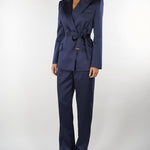 Giacca Blu Notte in raso stretch con cintura GI27966E2 H88 ELISABETTA FRANCHI 
