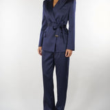 Giacca Blu Notte in raso stretch con cintura GI27966E2 H88 ELISABETTA FRANCHI 