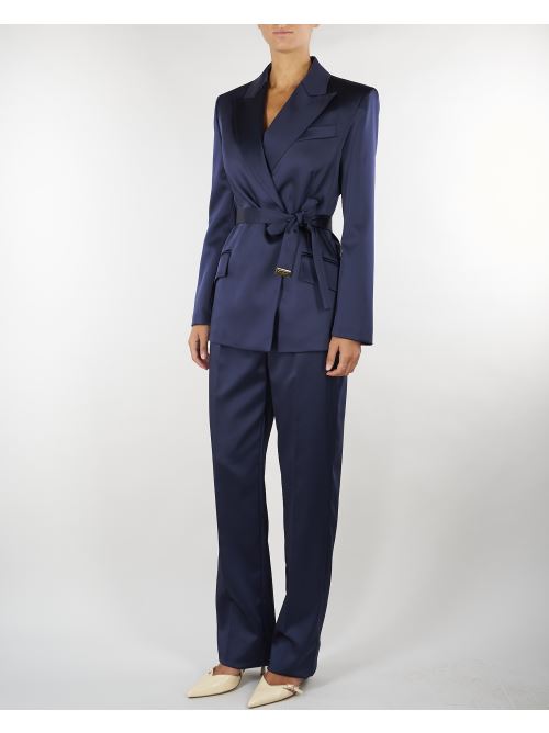 Giacca Blu Notte in raso stretch con cintura GI27966E2 H88 ELISABETTA FRANCHI 