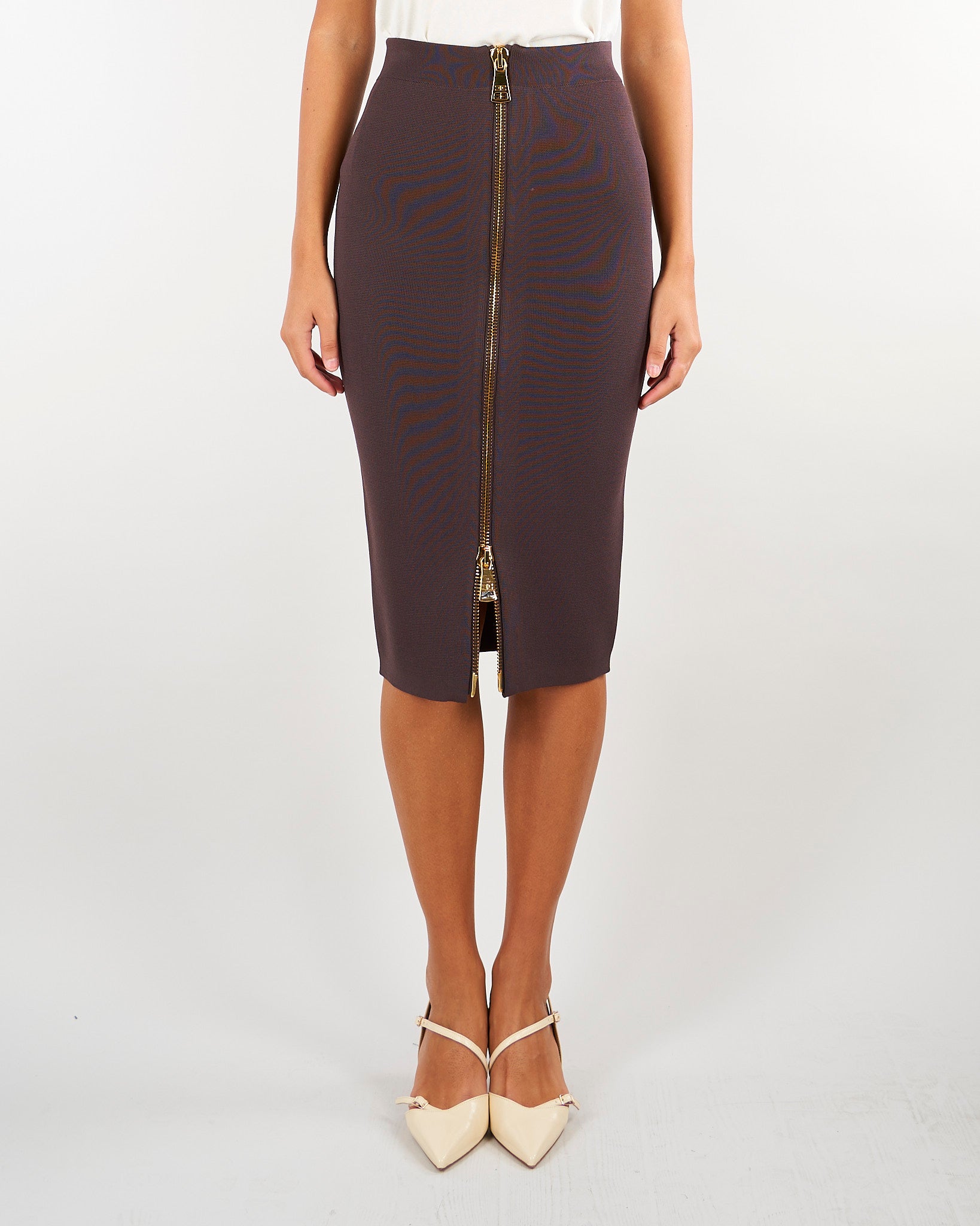 Gonna Dark Chocolate in maglia con zip GK28B66E2 EV9 ELISABETTA FRANCHI 