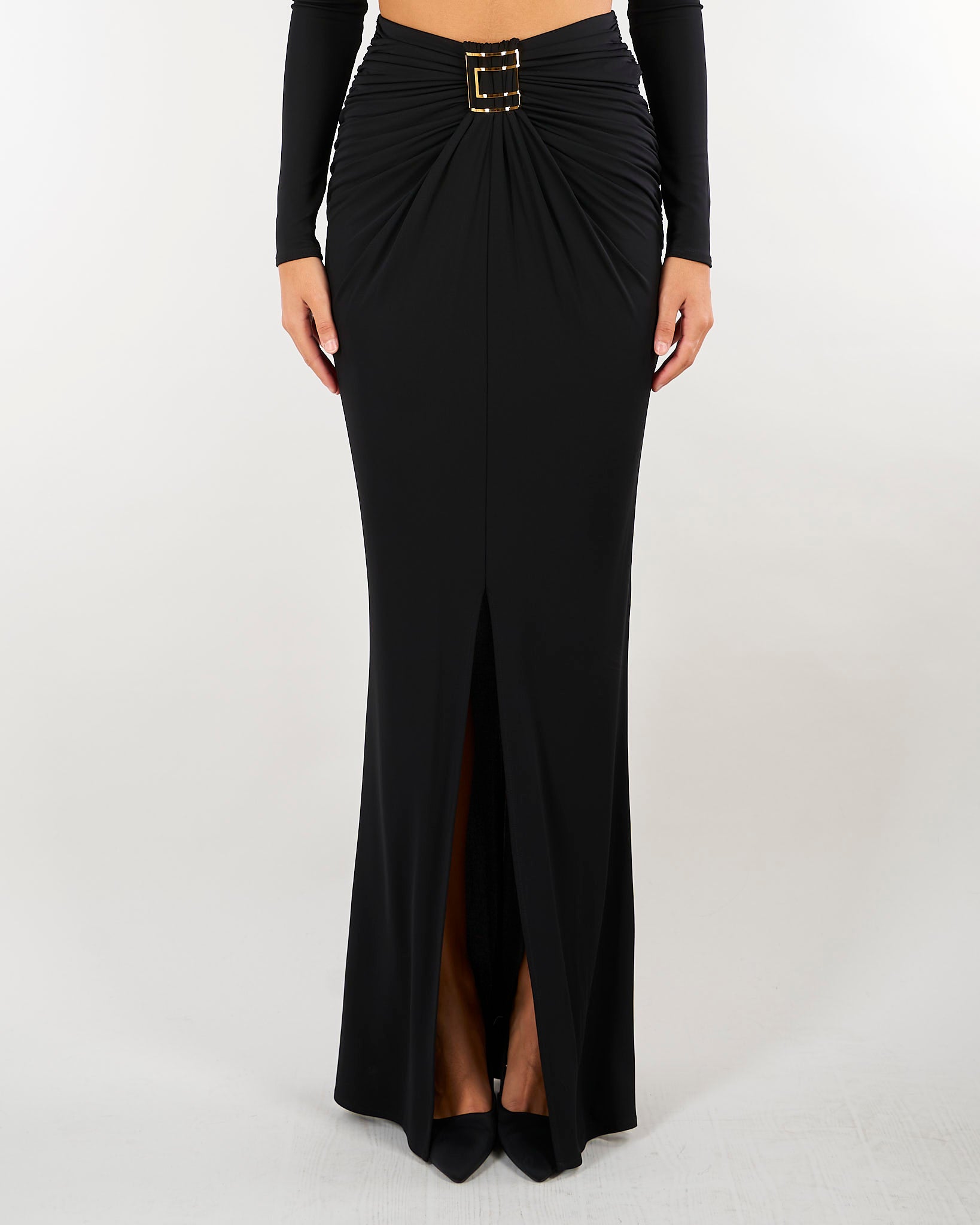 Gonna Nero in jersey crêpe con logo gioiello GO25167E2 110 ELISABETTA FRANCHI 