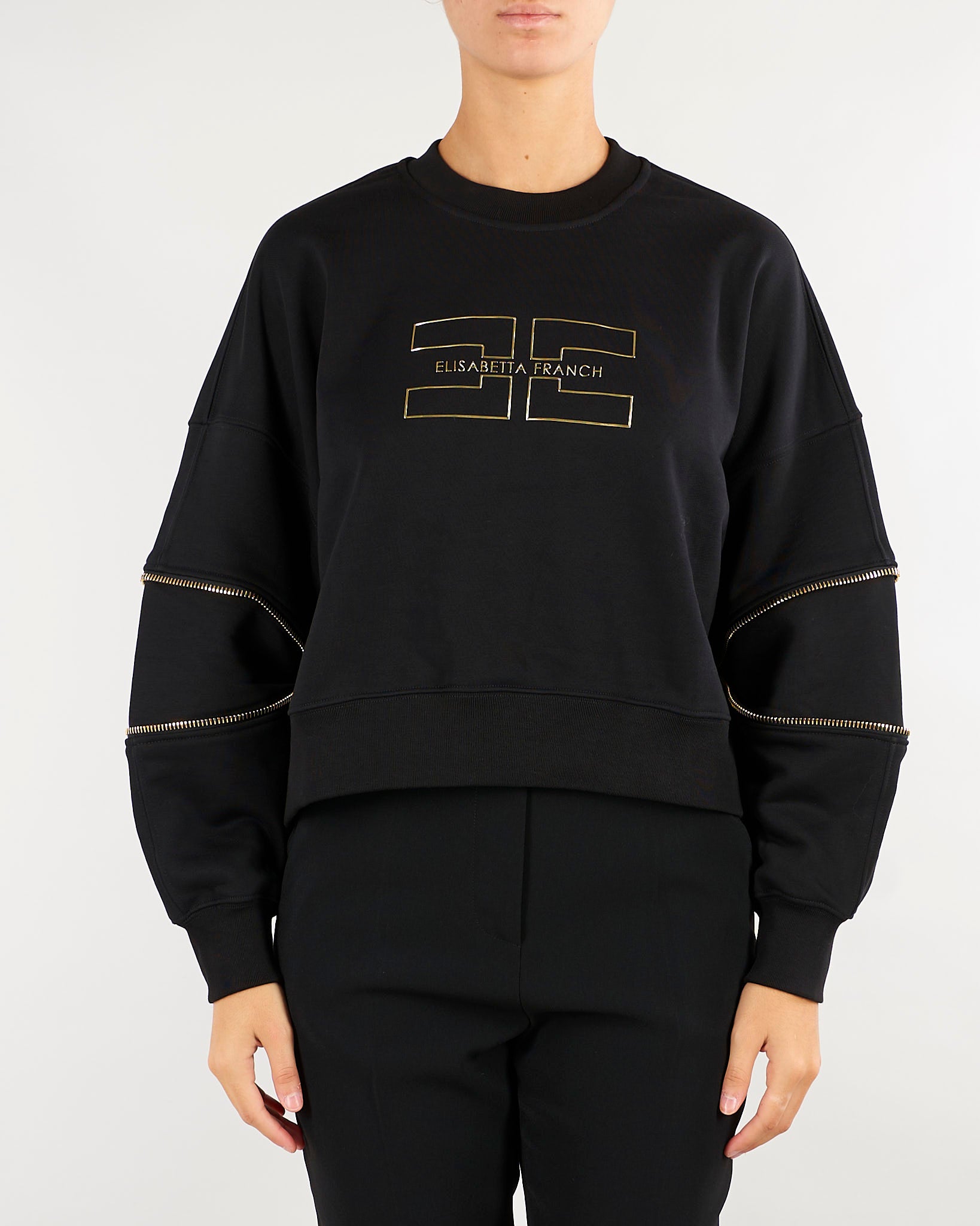 Felpa Nero con logo e dettaglio zip MD05P66E2 110 ELISABETTA FRANCHI 