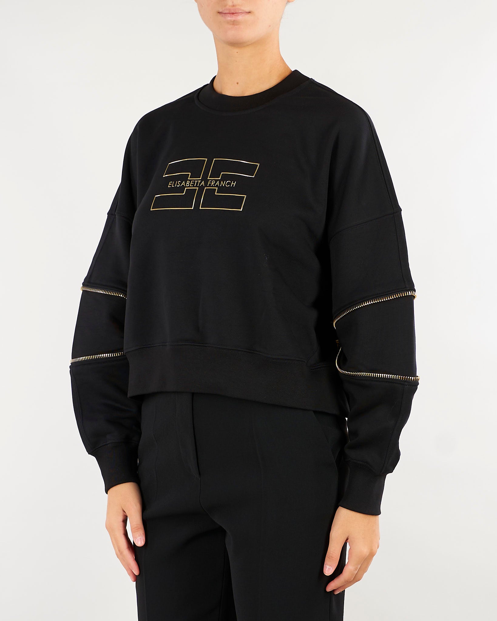 Felpa Nero con logo e dettaglio zip MD05P66E2 110 ELISABETTA FRANCHI 