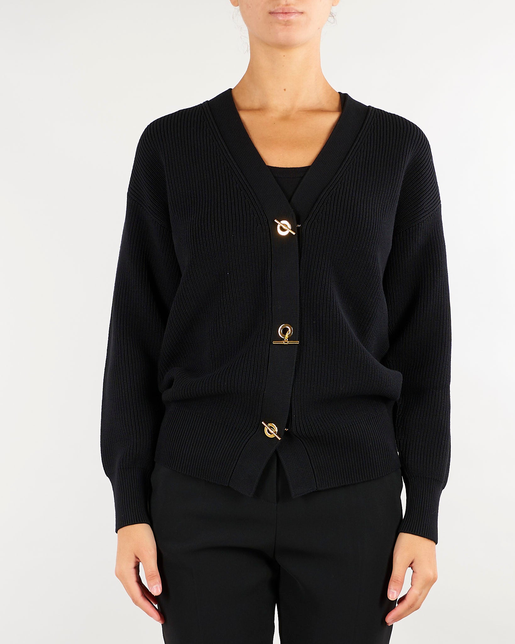 Cardigan Nero in maglia con bottoni gioiello MK01S66E2 110 ELISABETTA FRANCHI 