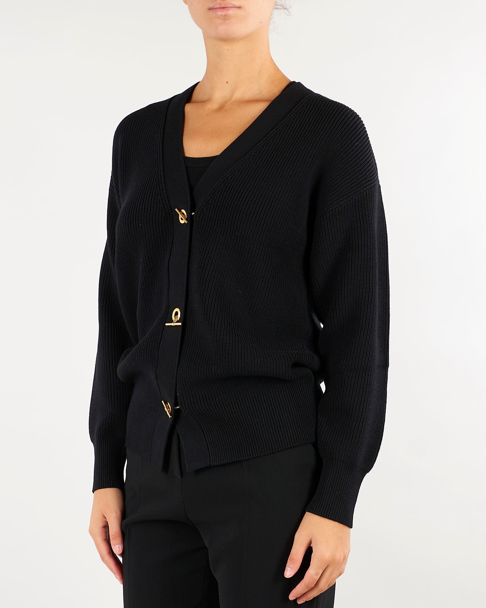 Cardigan Nero in maglia con bottoni gioiello MK01S66E2 110 ELISABETTA FRANCHI 