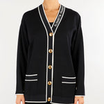 Cardigan Nero-Burro con profili a contrasto e stampa lettering MK13S66E2 685 ELISABETTA FRANCHI 