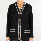 Cardigan Nero-Burro con profili a contrasto e stampa lettering MK13S66E2 685 ELISABETTA FRANCHI 