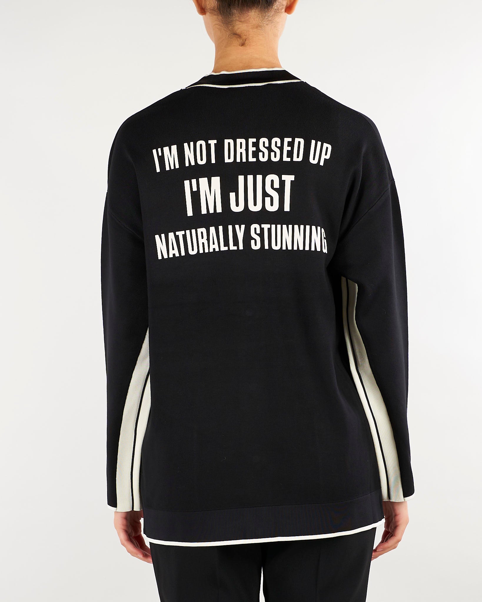 Cardigan Nero-Burro con profili a contrasto e stampa lettering MK13S66E2 685 ELISABETTA FRANCHI 