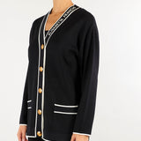 Cardigan Nero-Burro con profili a contrasto e stampa lettering MK13S66E2 685 ELISABETTA FRANCHI 