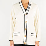 Cardigan Burro-Nero con profili a contrasto e stampa lettering MK13S66E2 E84 ELISABETTA FRANCHI 