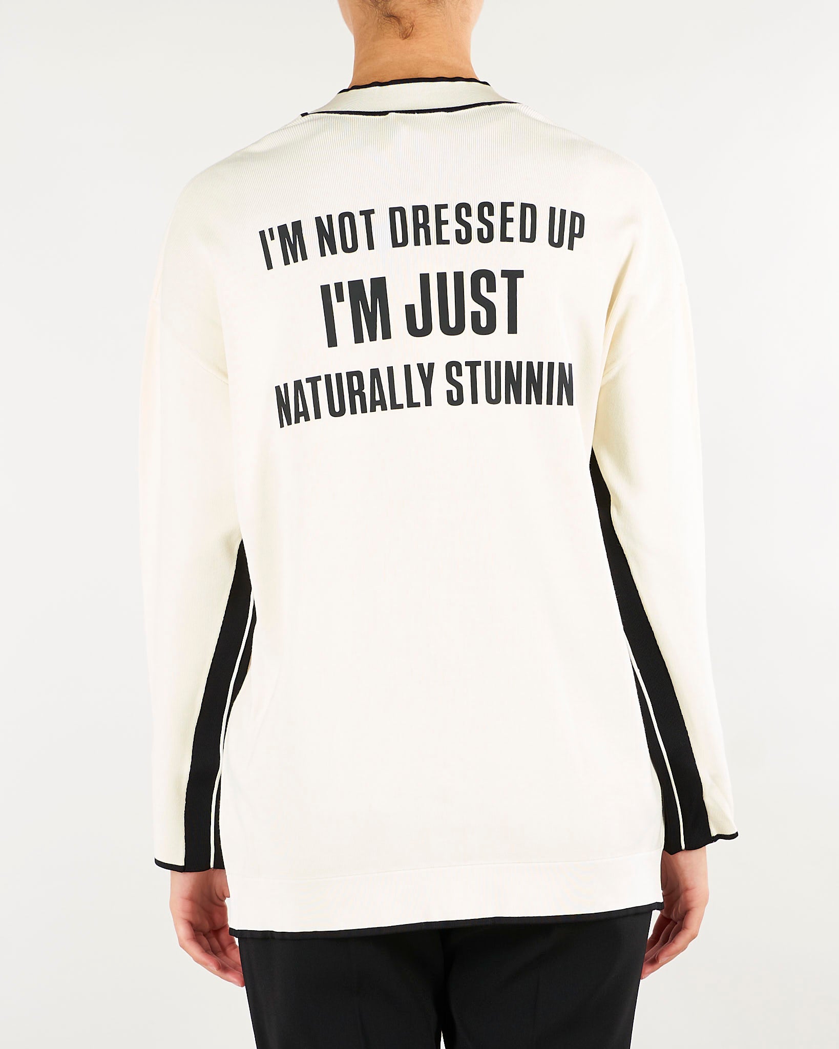 Cardigan Burro-Nero con profili a contrasto e stampa lettering MK13S66E2 E84 ELISABETTA FRANCHI 