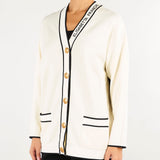 Cardigan Burro-Nero con profili a contrasto e stampa lettering MK13S66E2 E84 ELISABETTA FRANCHI 