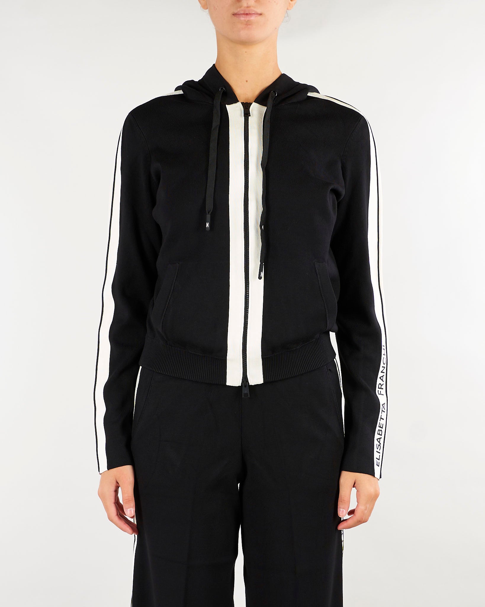 Felpa in maglia Nero-Burro bicolore con logo MK15S66E2 685 ELISABETTA FRANCHI 