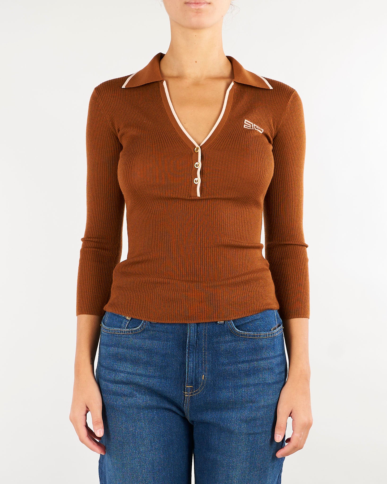 Polo Sigaro-Nude in maglia a costine MK17B66E2 FQ4 ELISABETTA FRANCHI 