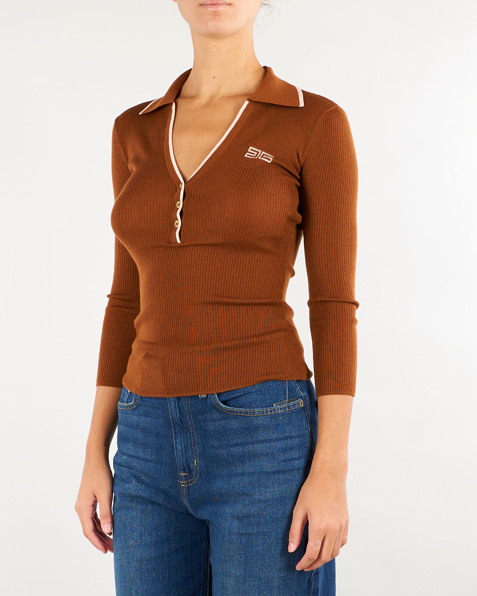 Polo Sigaro-Nude in maglia a costine MK17B66E2 FQ4 ELISABETTA FRANCHI 