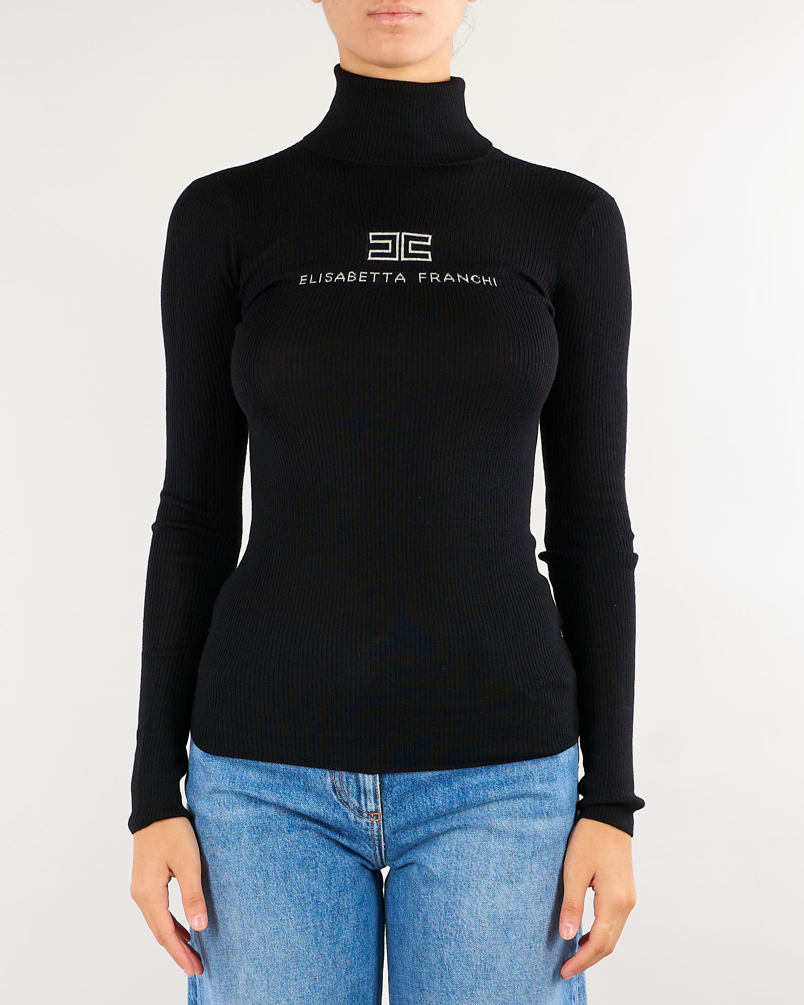 Dolcevita Nero-Burro in maglia a costine MK18B66E2 685 ELISABETTA FRANCHI 