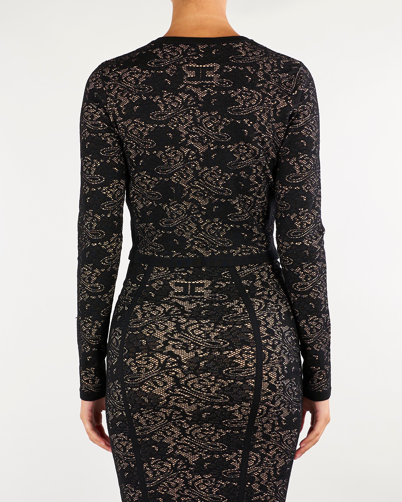 Cardigan Nero-Pelle in pizzo MK29Q66E2 FR9 ELISABETTA FRANCHI 