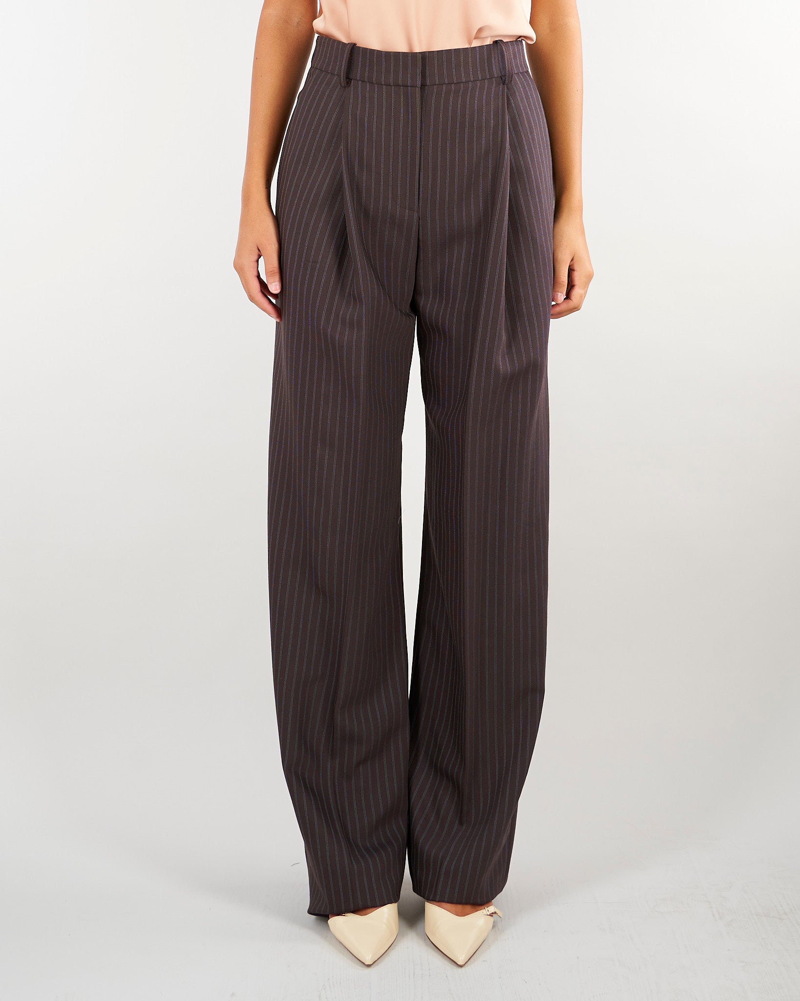 Pantaloni Dark Chocolate in fresco lana gessato PA17666E2 FO8 ELISABETTA FRANCHI 