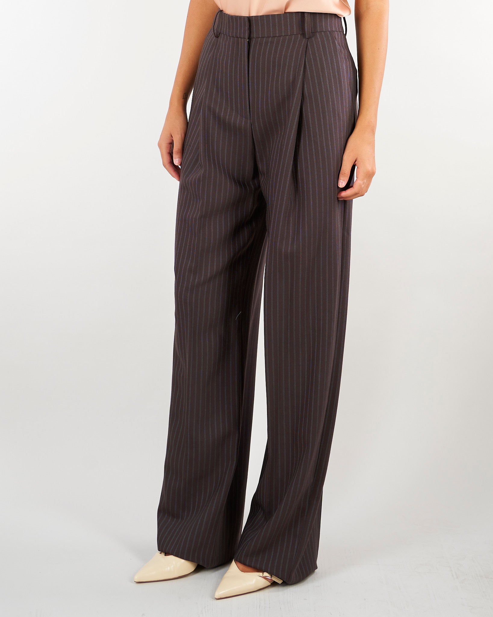 Pantaloni Dark Chocolate in fresco lana gessato PA17666E2 FO8 ELISABETTA FRANCHI 