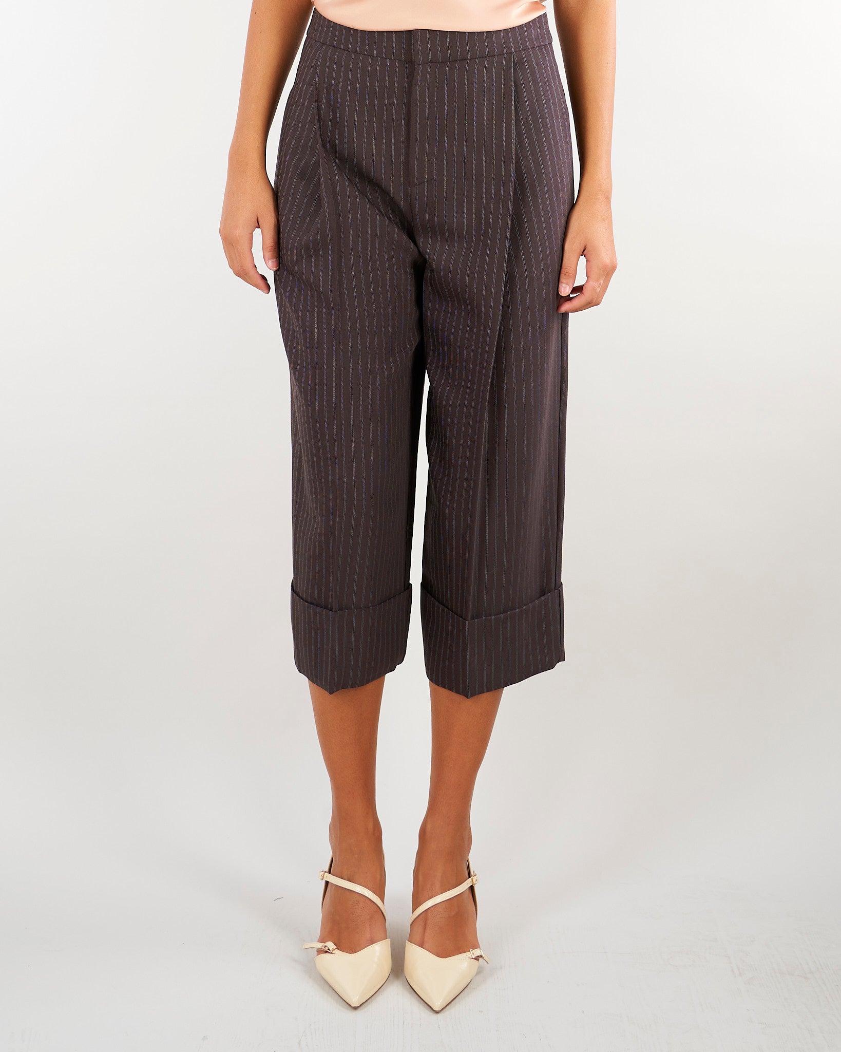 Pantaloni Dark Chocolate in fresco lana gessato PA17866E2 FO8 ELISABETTA FRANCHI 