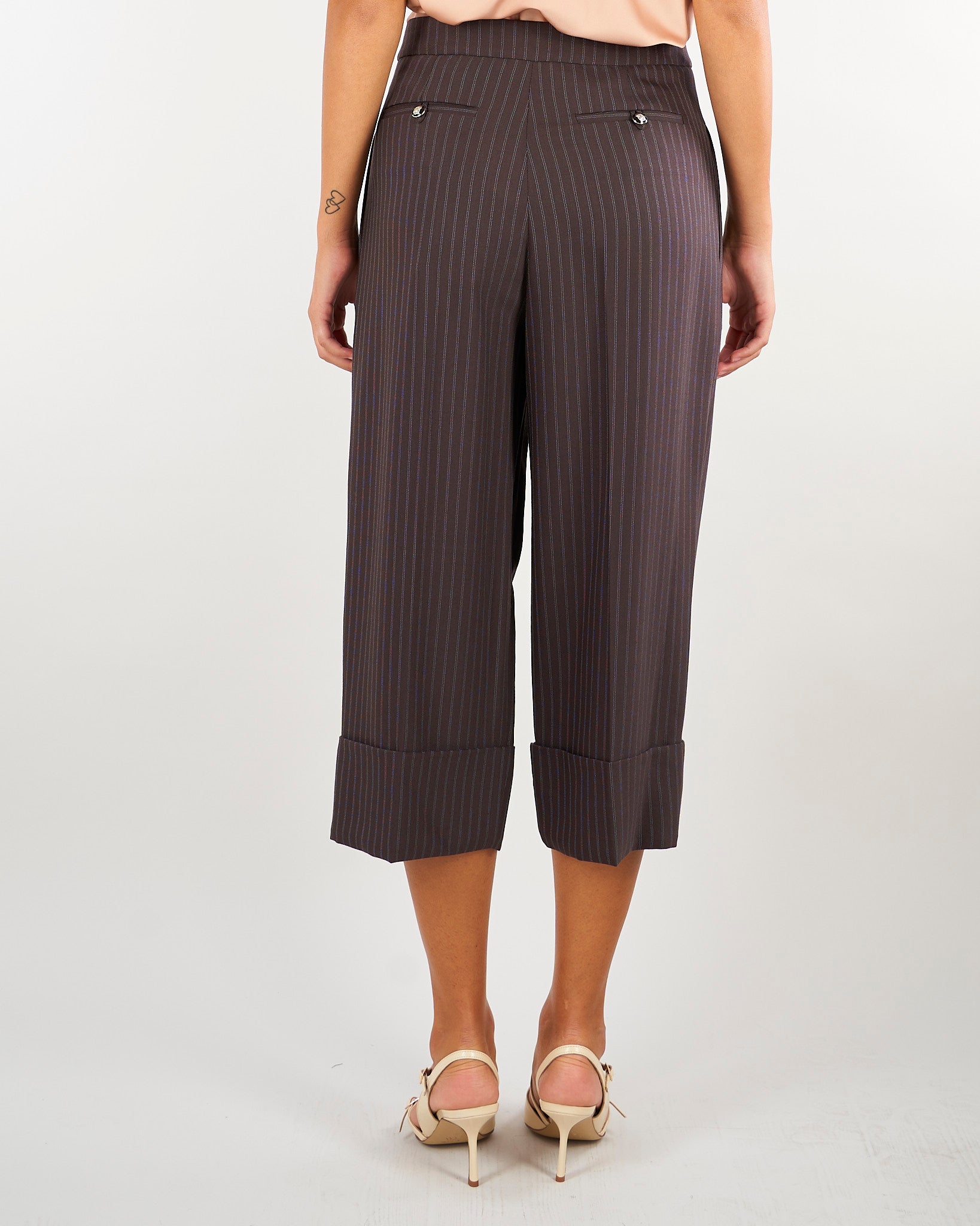 Pantaloni Dark Chocolate in fresco lana gessato PA17866E2 FO8 ELISABETTA FRANCHI 