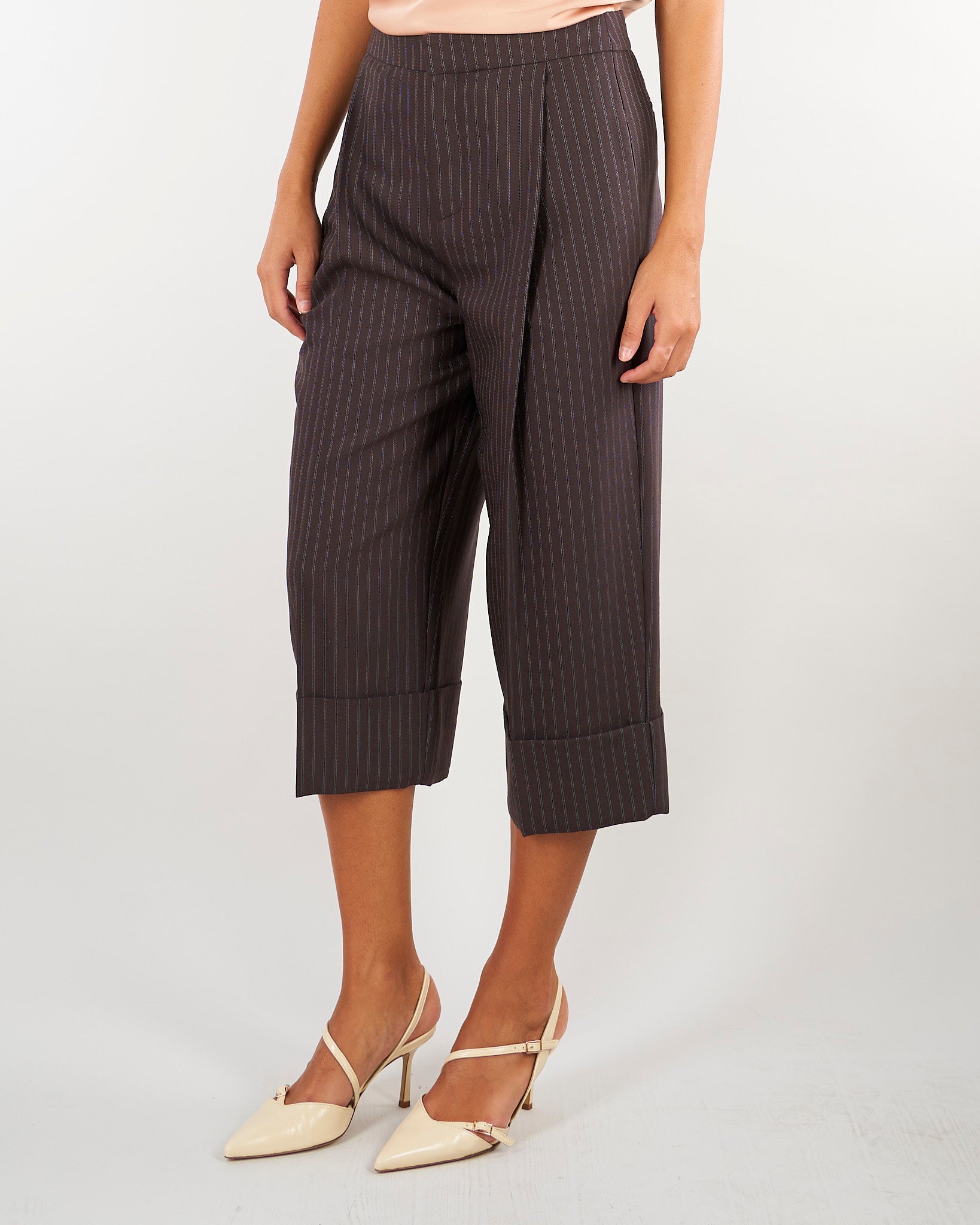 Pantaloni Dark Chocolate in fresco lana gessato PA17866E2 FO8 ELISABETTA FRANCHI 