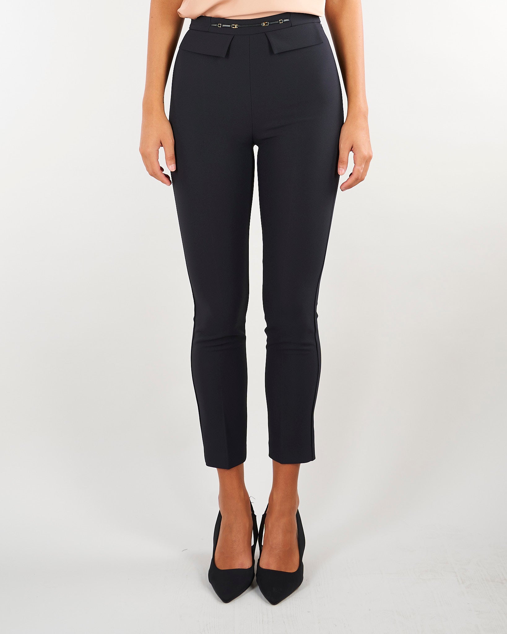 Pantaloni Nero in doppio crêpe stretch PA19566E2 110 ELISABETTA FRANCHI 