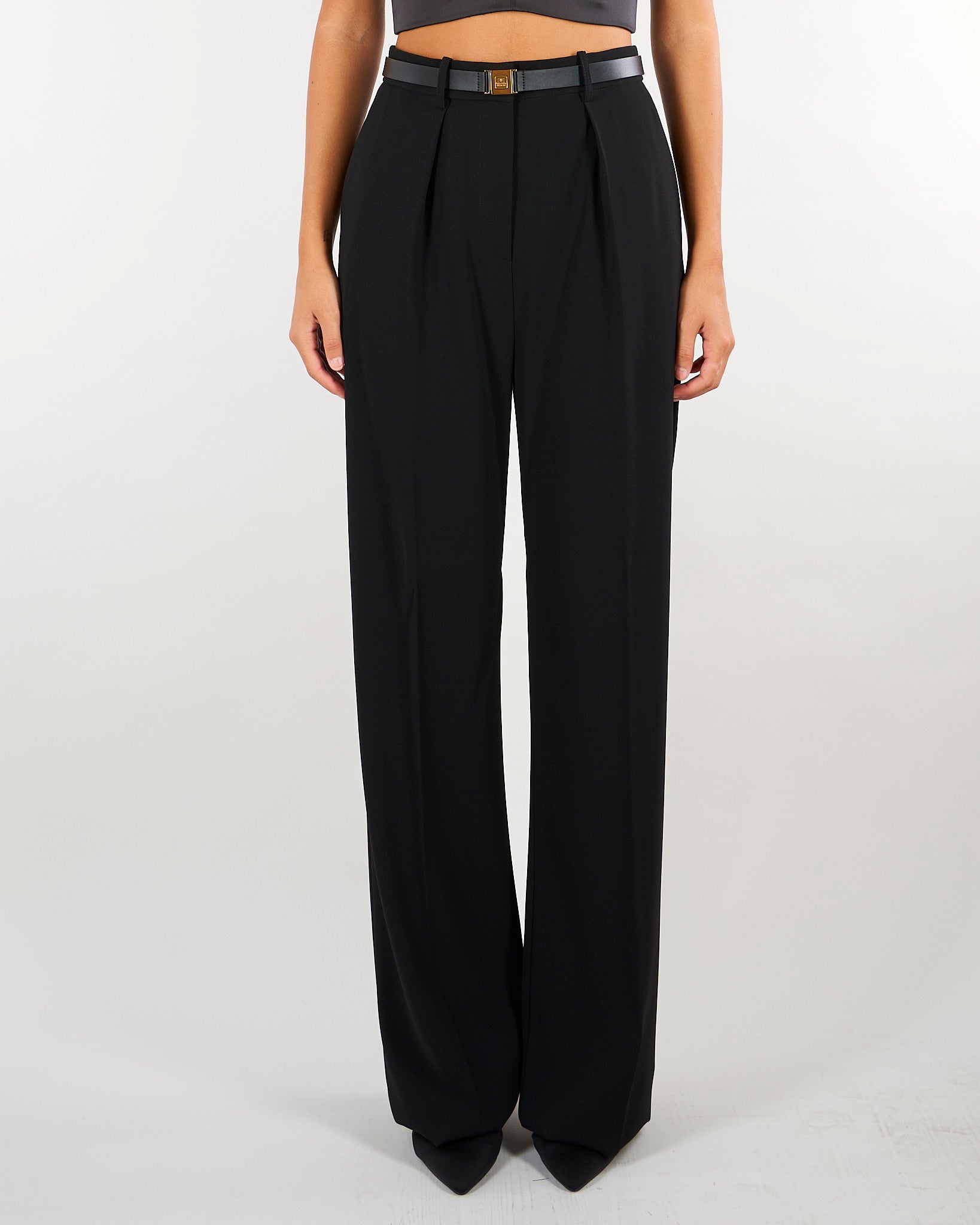 Pantaloni Nero in crêpe leggero con cintura PA20766E2 110 ELISABETTA FRANCHI 