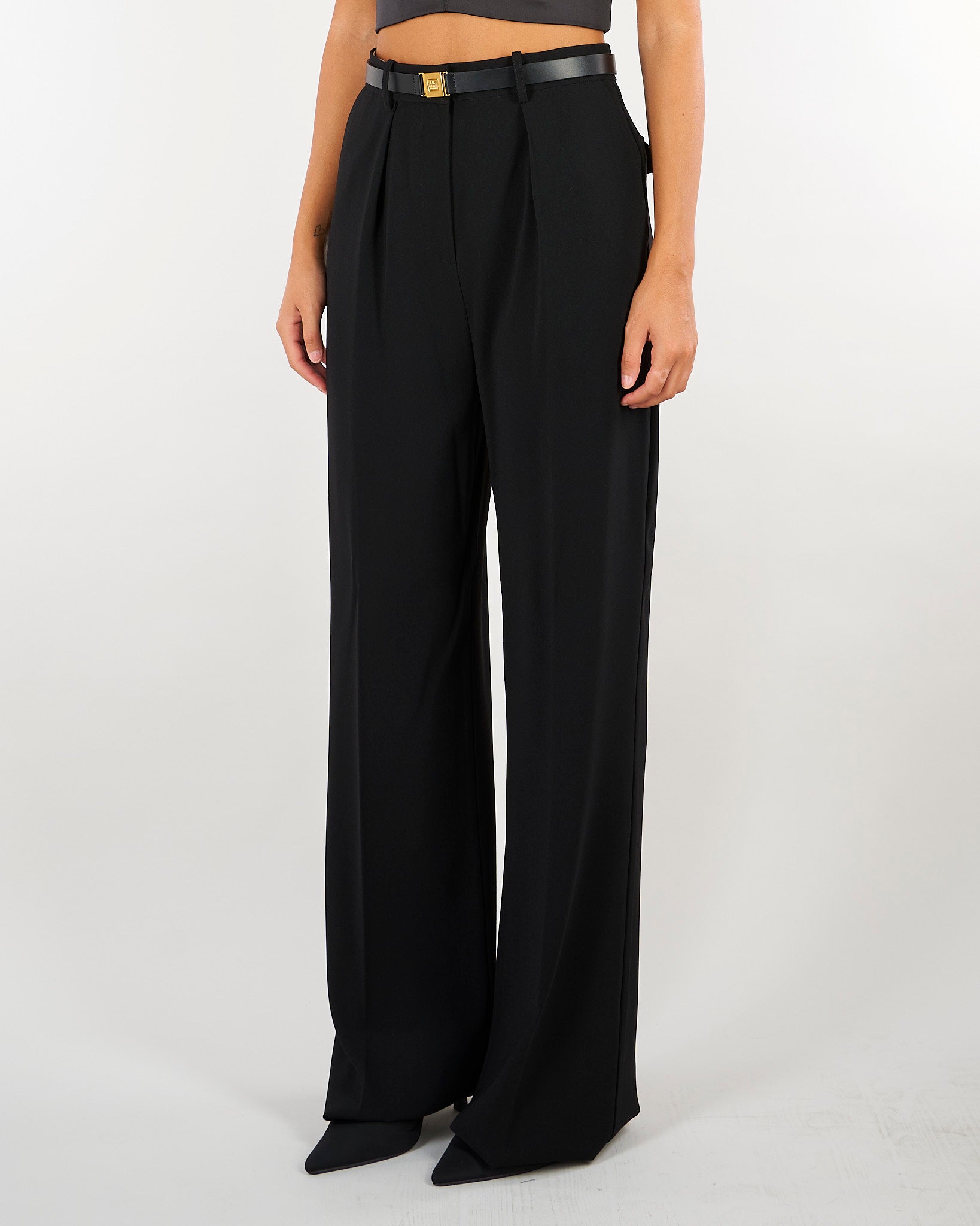 Pantaloni Nero in crêpe leggero con cintura PA20766E2 110 ELISABETTA FRANCHI 
