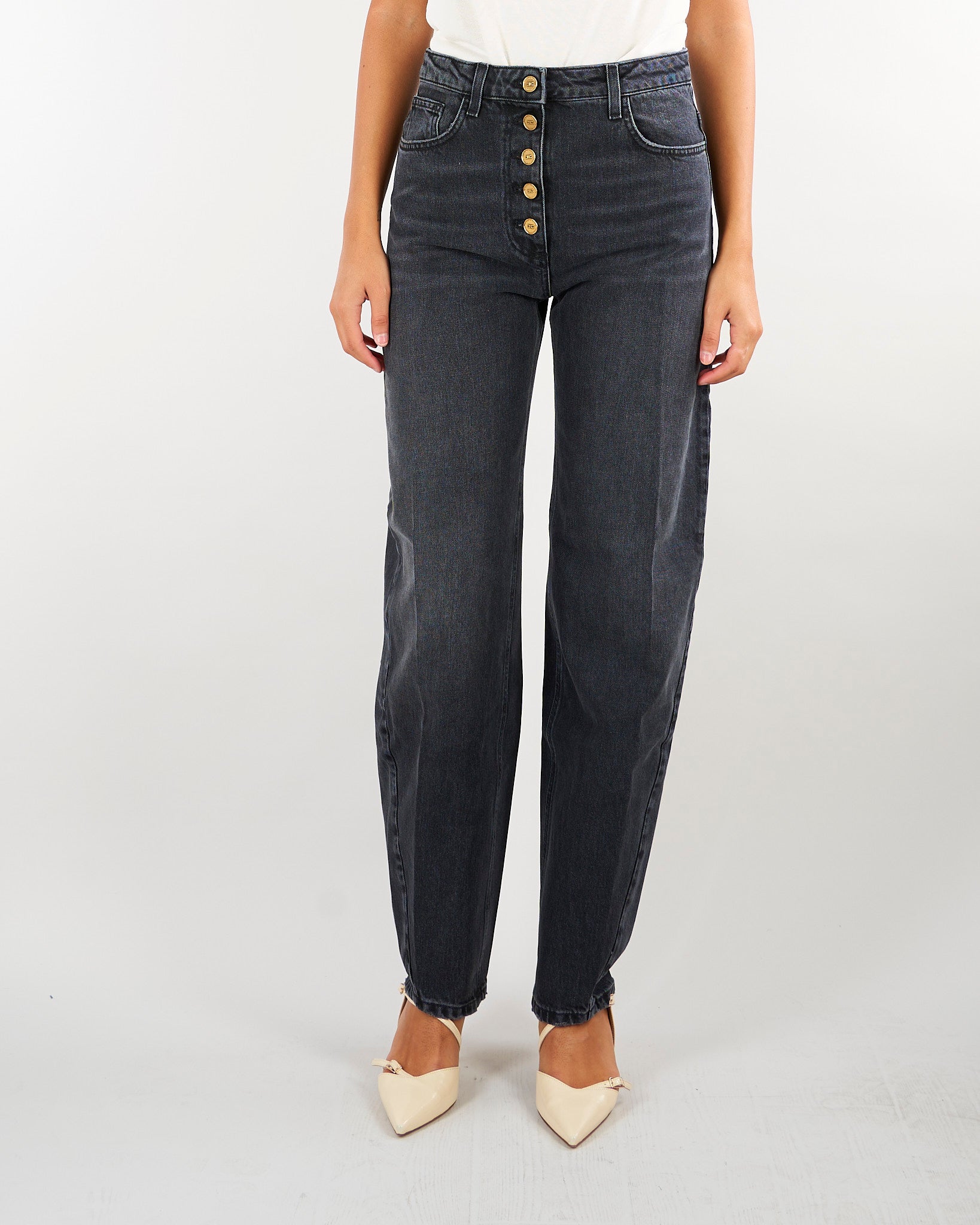 Jeans Vintage Black balloon con bottoni gioiello PJ10D66E2 C21 ELISABETTA FRANCHI 