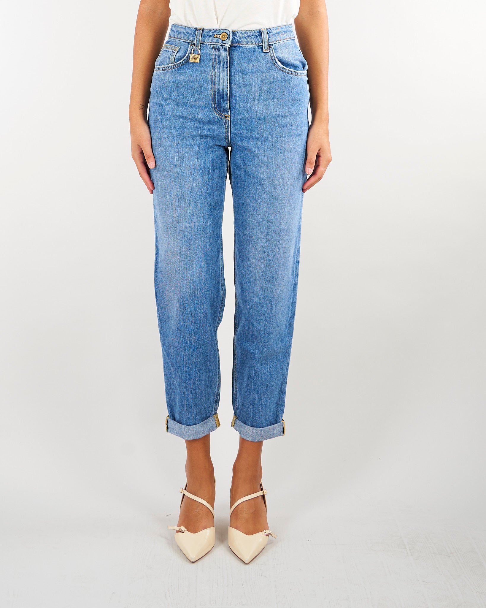 Jeans boyfriend Blue Vintage con lucchetto gioiello PJ14D66E2 139 ELISABETTA FRANCHI 